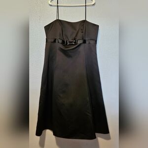David's Bridal Black Spaghetti Strap Satin Prom Dress with Bow